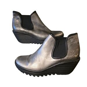 Fly London Shiny Silver Ankle Booties